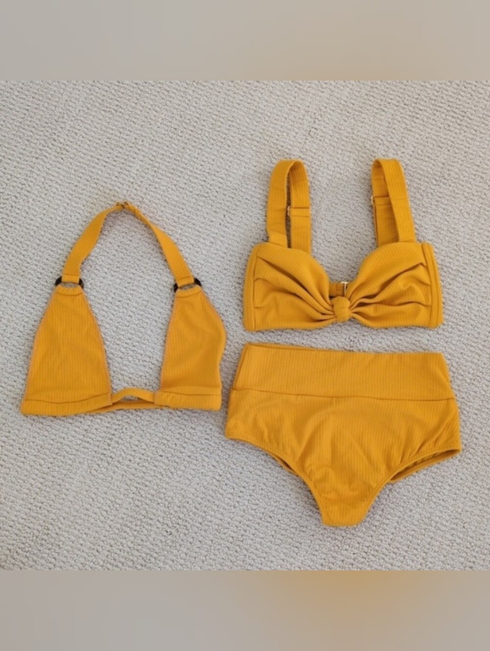Montce Swim Rib Knit Bikini Set Marigold Yellow Size Medium Top And Large Bottom